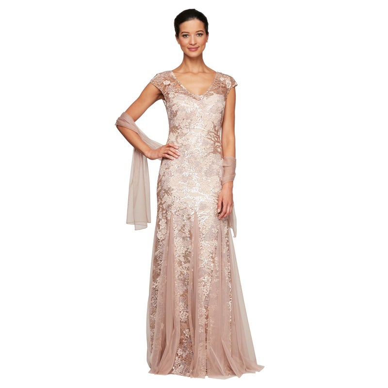 Alex Evenings Women's Long Fit and Flare Mother of The Bride Dress with Godet Detail (Petite and Regular Sizes), Rose Gold, 18 - Image 1